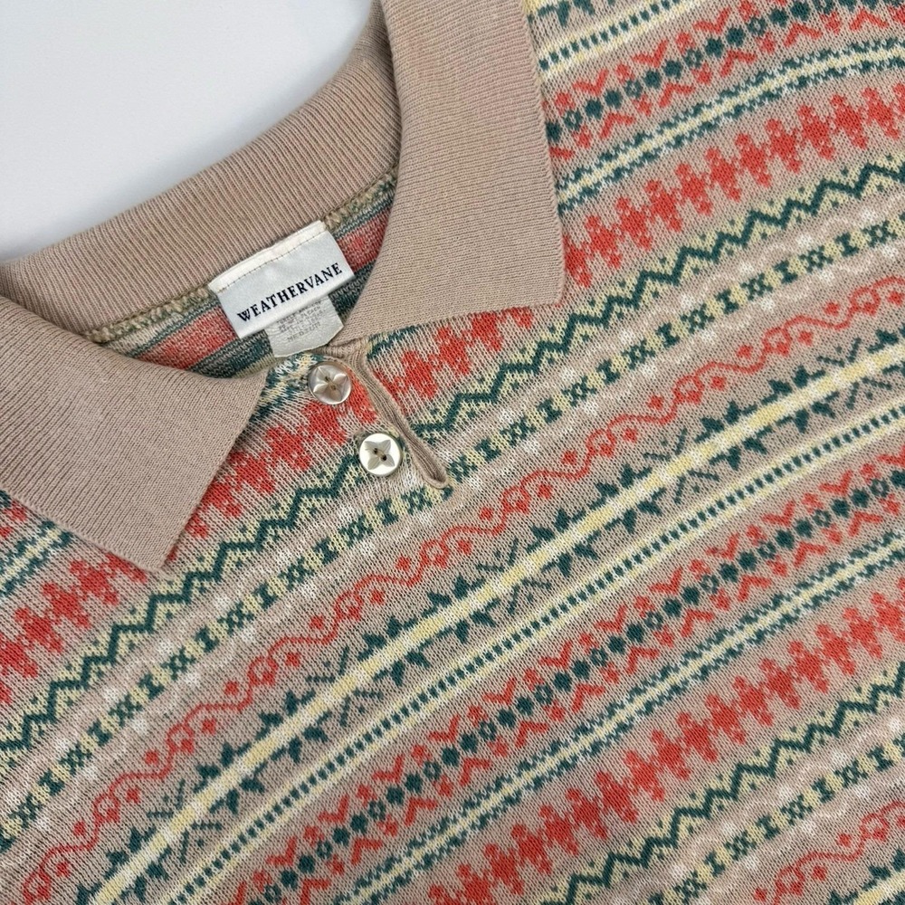Vtg 90s Weathervane knit‎ polo sweater M beige Fair Isle grandpacore retro - Picture 2 of 12